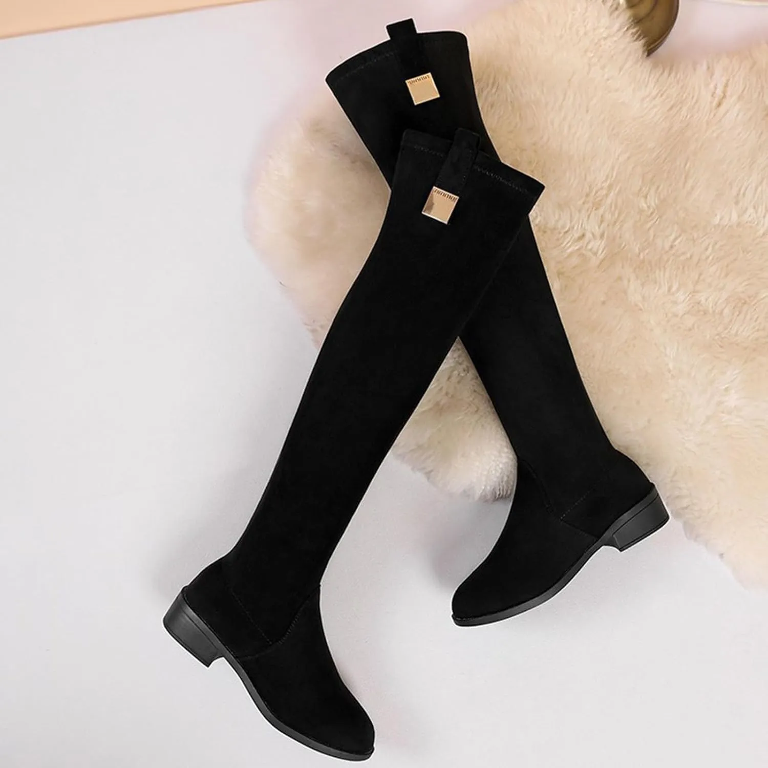 Snow Boots for Women Pointed Head Thick Heel High Heel Boots Over The Knee Boots Thin Elastic Boots Thigh-High Boots