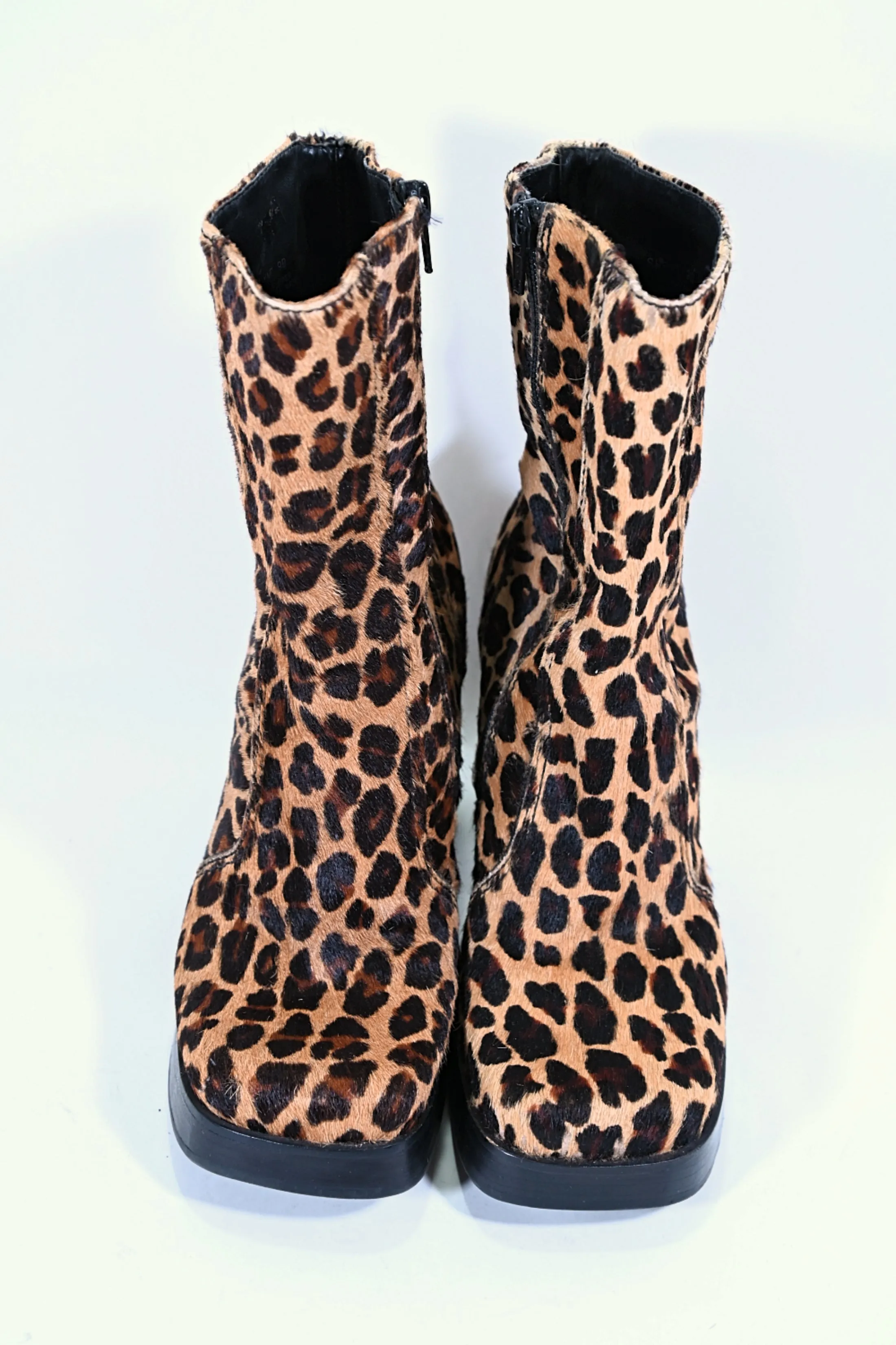 SOLD 90s Steve Madden Leopard Print Platform Chunky Heel Boots, Bratz Style SZ 9