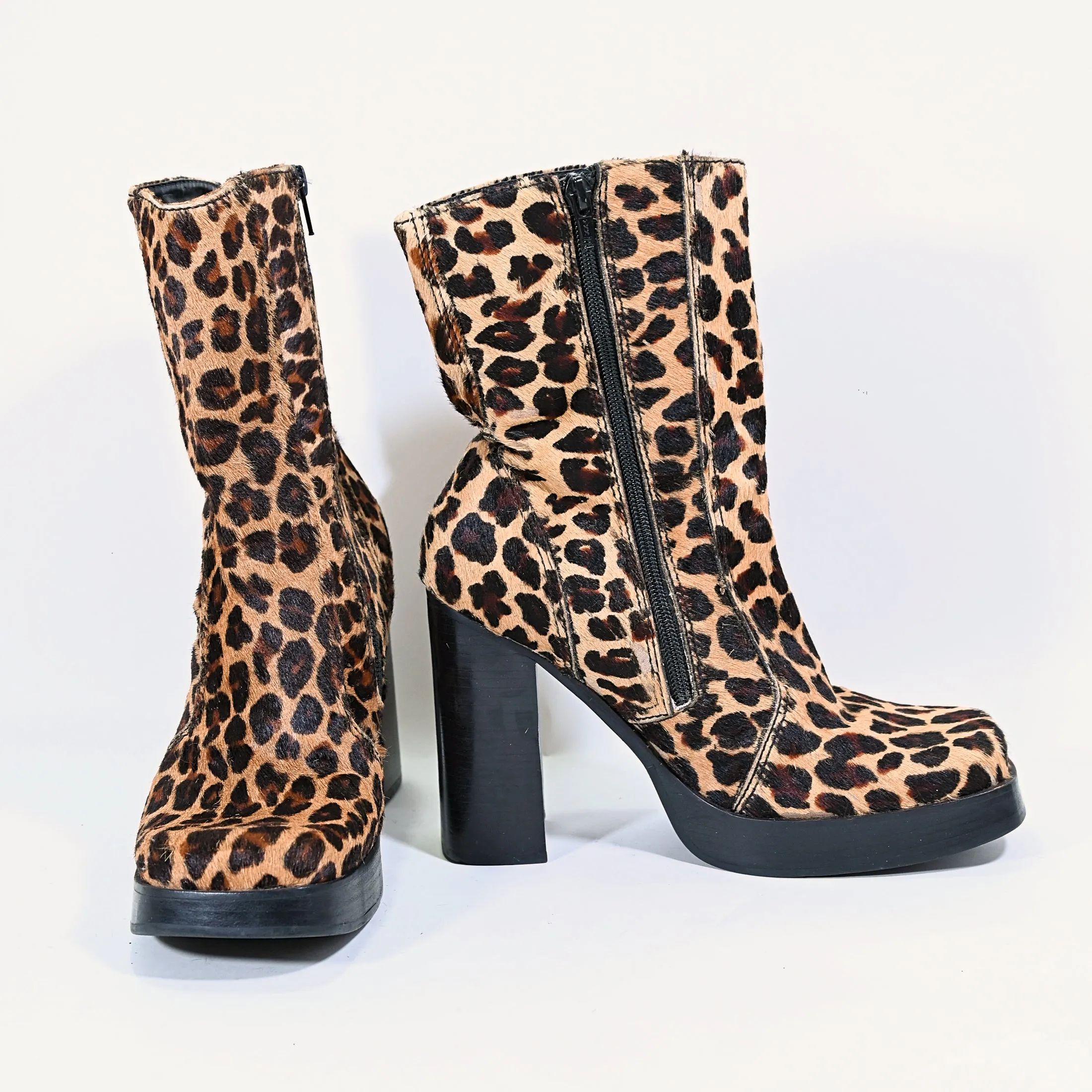 SOLD 90s Steve Madden Leopard Print Platform Chunky Heel Boots, Bratz Style SZ 9