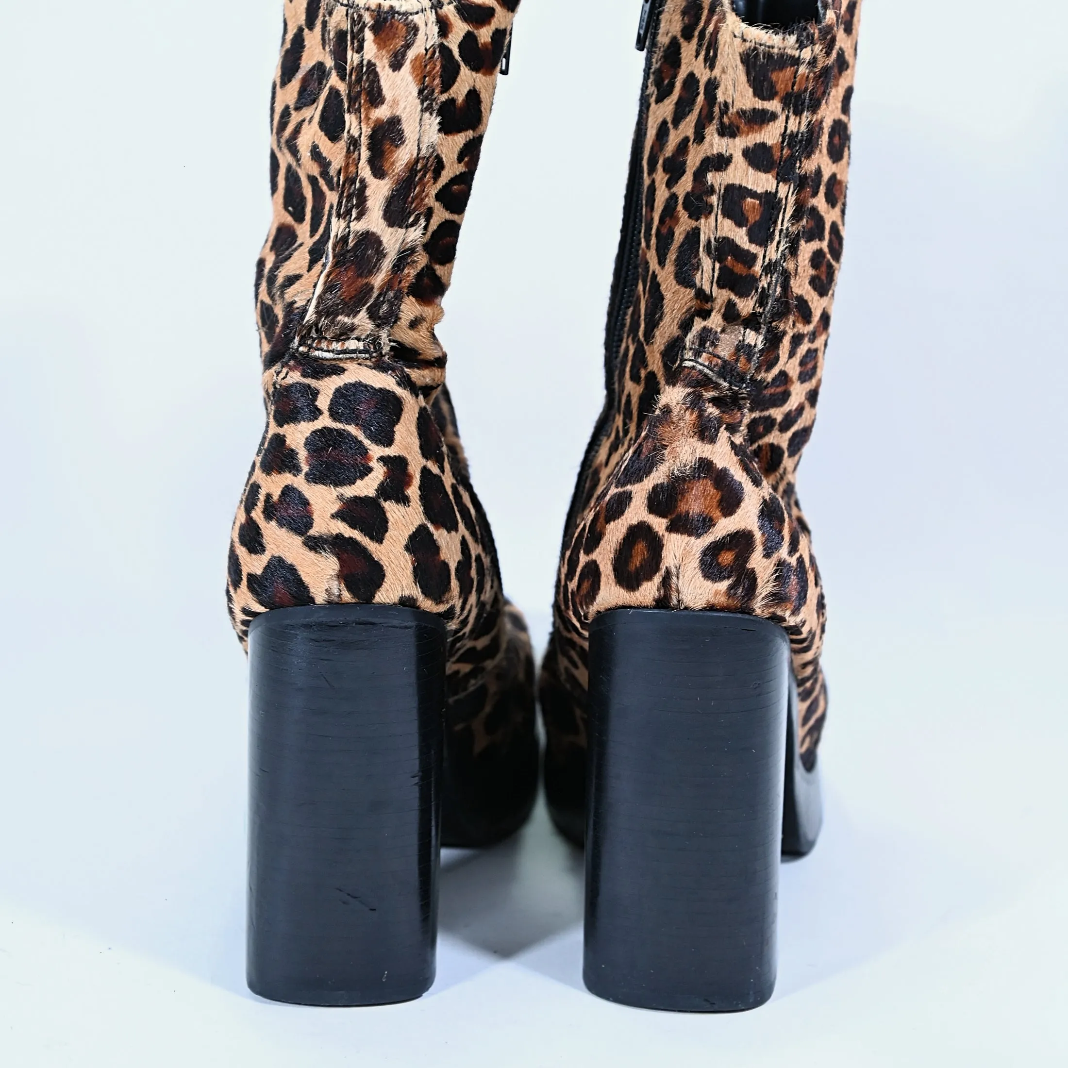 SOLD 90s Steve Madden Leopard Print Platform Chunky Heel Boots, Bratz Style SZ 9