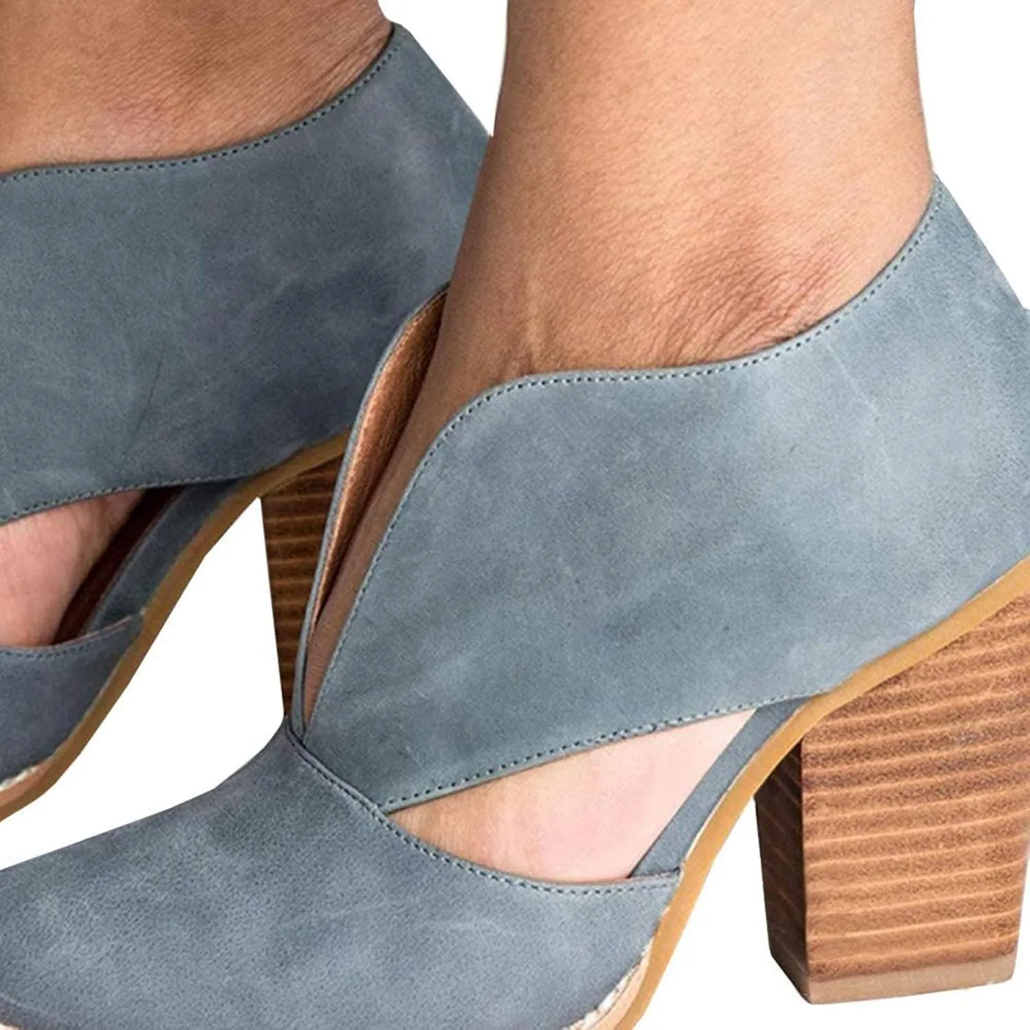 Temperament Shoes for Women Stacked Heel Cut Out Pointed Toe Sandals Faux Leather Shoes Elegant Ultra Go Sandals Women
