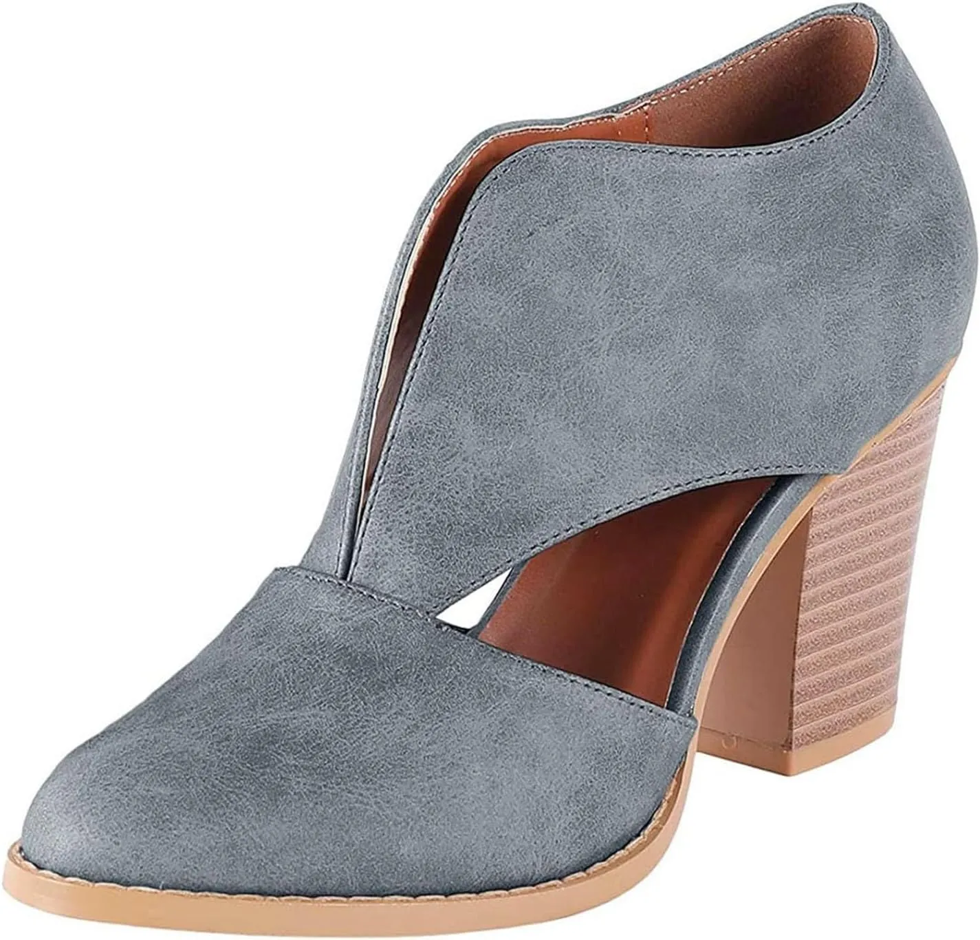 Temperament Shoes for Women Stacked Heel Cut Out Pointed Toe Sandals Faux Leather Shoes Elegant Ultra Go Sandals Women