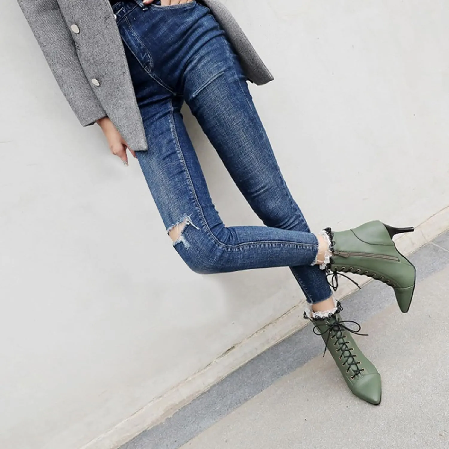 Winter Boots For Women Retro Vintage Lace-Up Thigh High Boots Suede Low Chunky Heels Knee High Long Boots