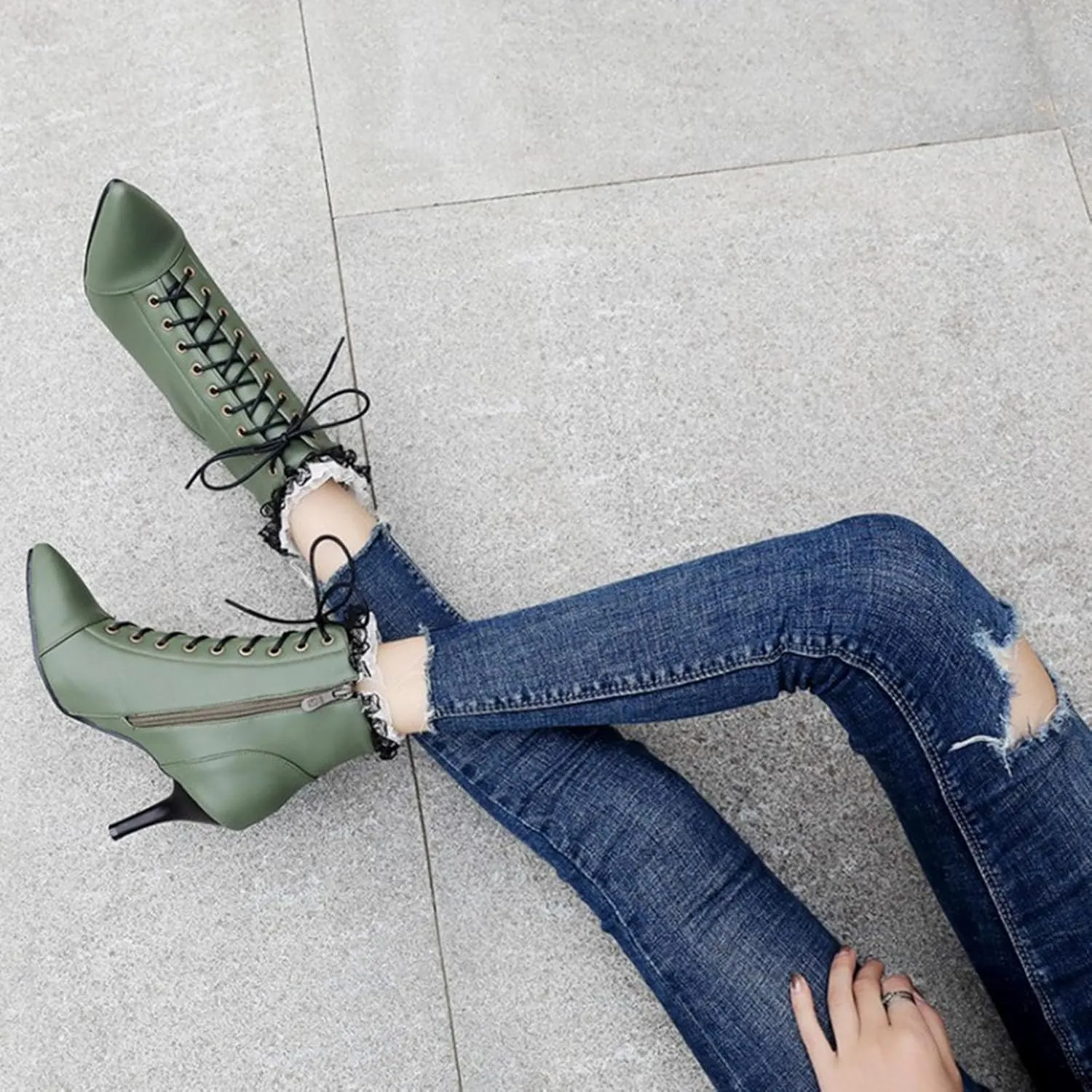 Winter Boots For Women Retro Vintage Lace-Up Thigh High Boots Suede Low Chunky Heels Knee High Long Boots