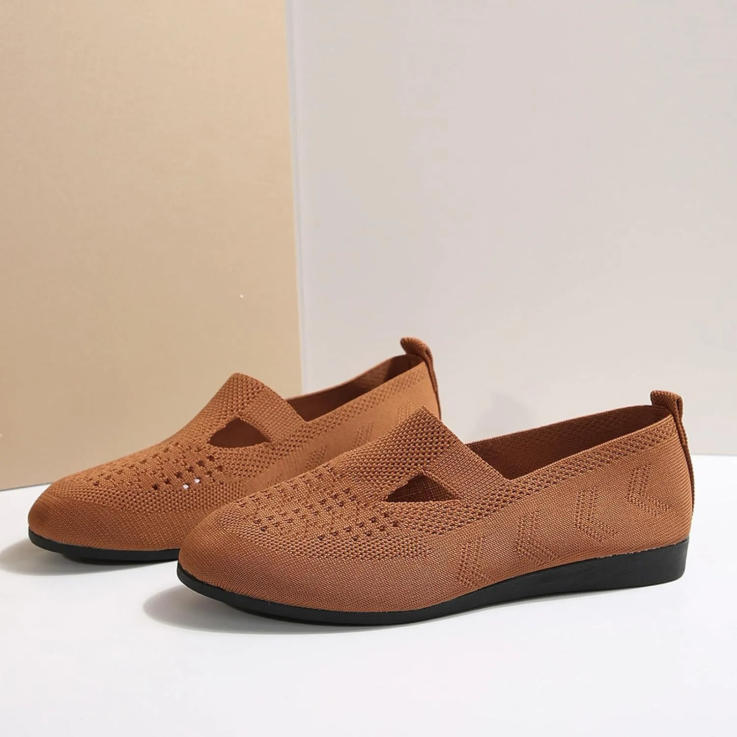 Women's Ballet Flats Soft Knitting Round Toe Slip On Flats Shoes Comfort Ballerina Flat Shoes for Walking Street