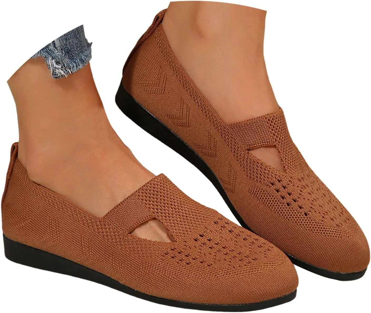 Women's Ballet Flats Soft Knitting Round Toe Slip On Flats Shoes Comfort Ballerina Flat Shoes for Walking Street