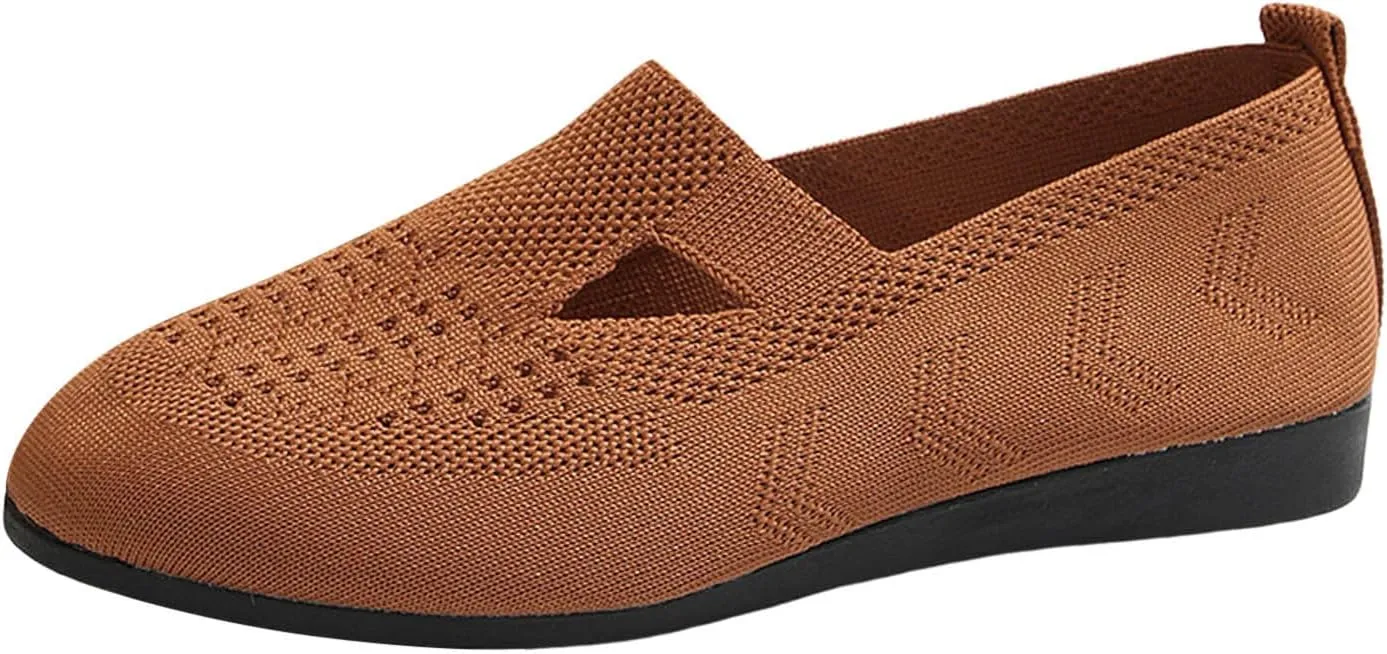 Women's Ballet Flats Soft Knitting Round Toe Slip On Flats Shoes Comfort Ballerina Flat Shoes for Walking Street