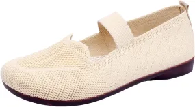 Womens Breathable Knitting Round Toe Flats Shoes Slip on Ballet Flats Comfy Casual Single Shoes Cute Walking Shoe