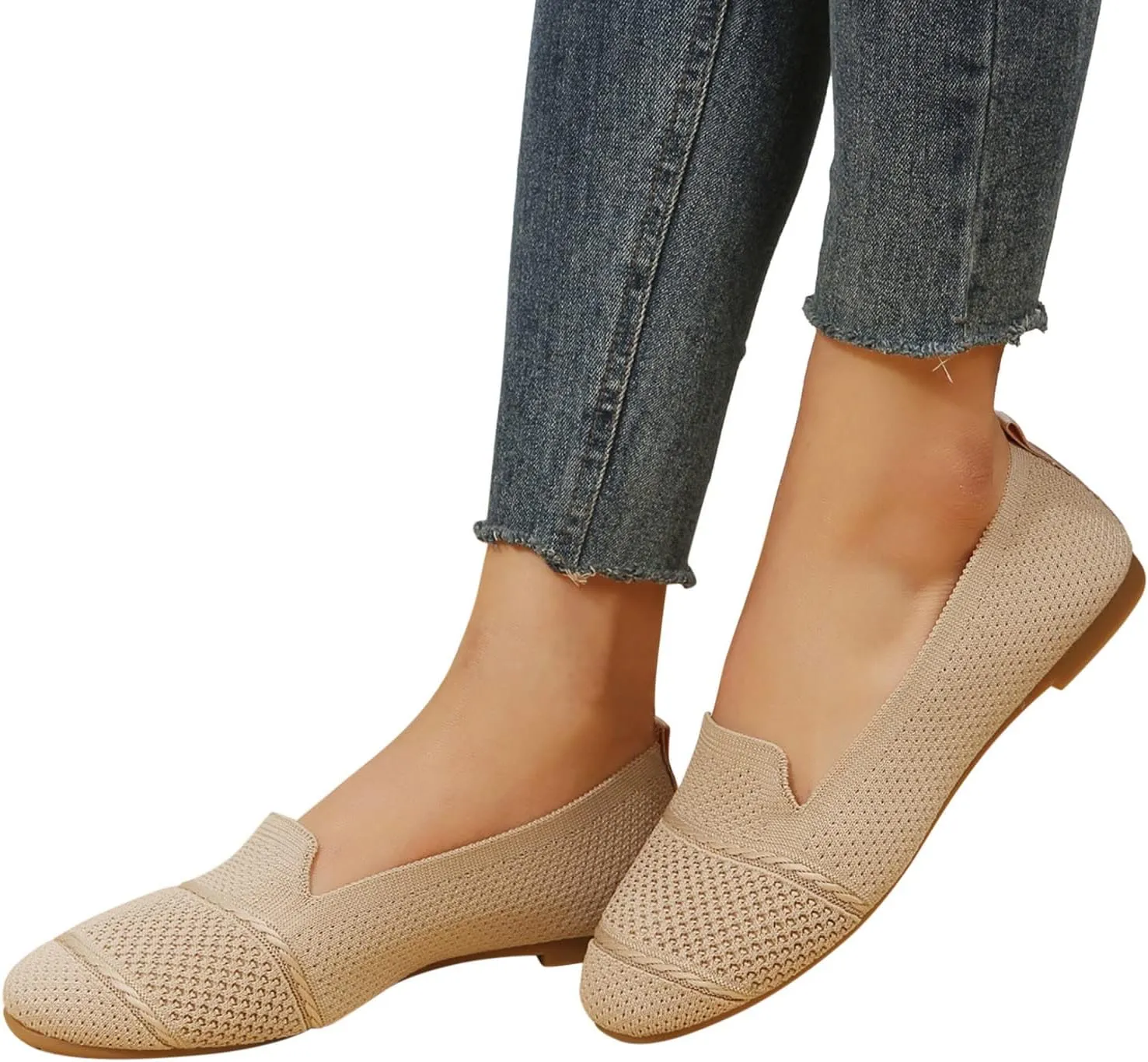 Women's Flats Walking Shoes Knitting Breathable Ballet Flat Shoes Non Slip Mesh Round Toe Classical Shoes for Work