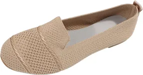 Women's Flats Walking Shoes Knitting Breathable Ballet Flat Shoes Non Slip Mesh Round Toe Classical Shoes for Work