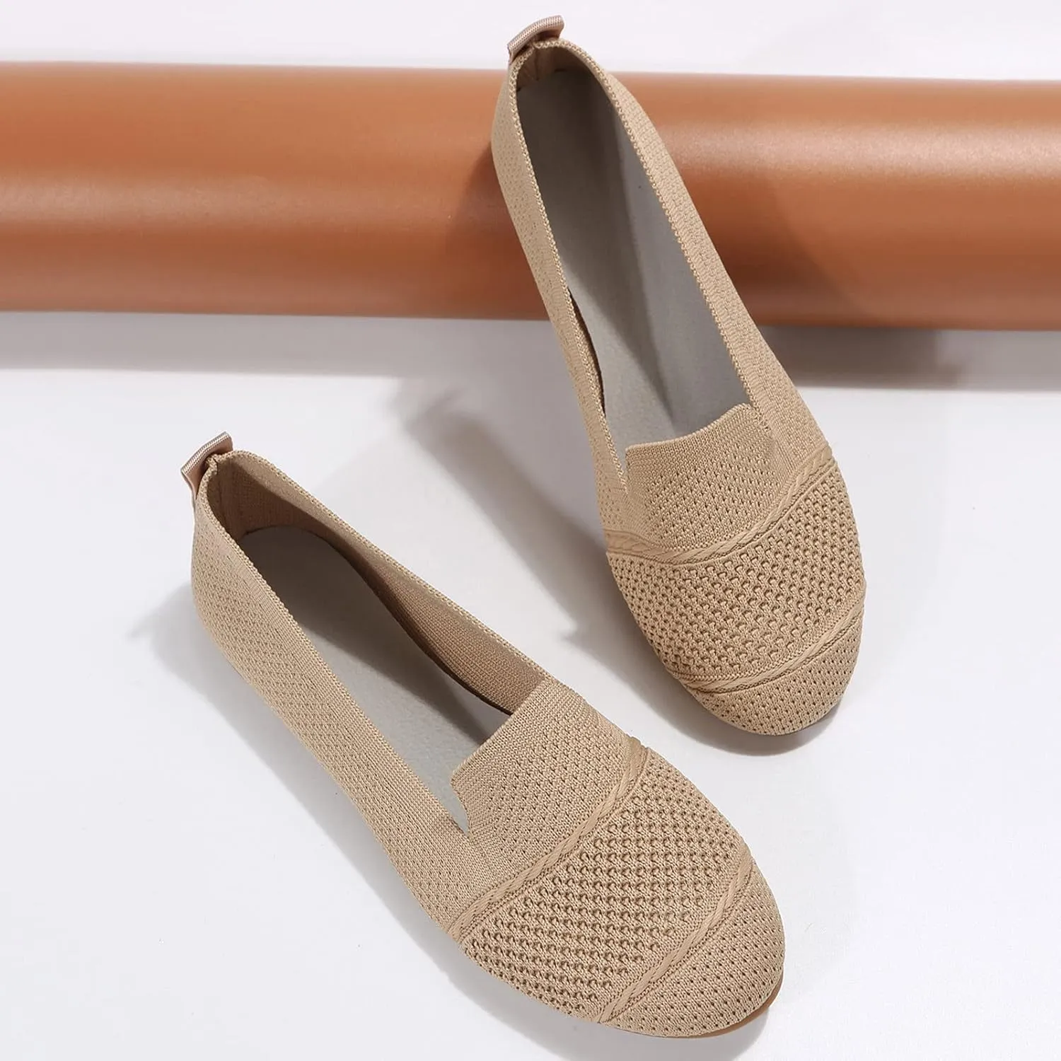 Women's Flats Walking Shoes Knitting Breathable Ballet Flat Shoes Non Slip Mesh Round Toe Classical Shoes for Work