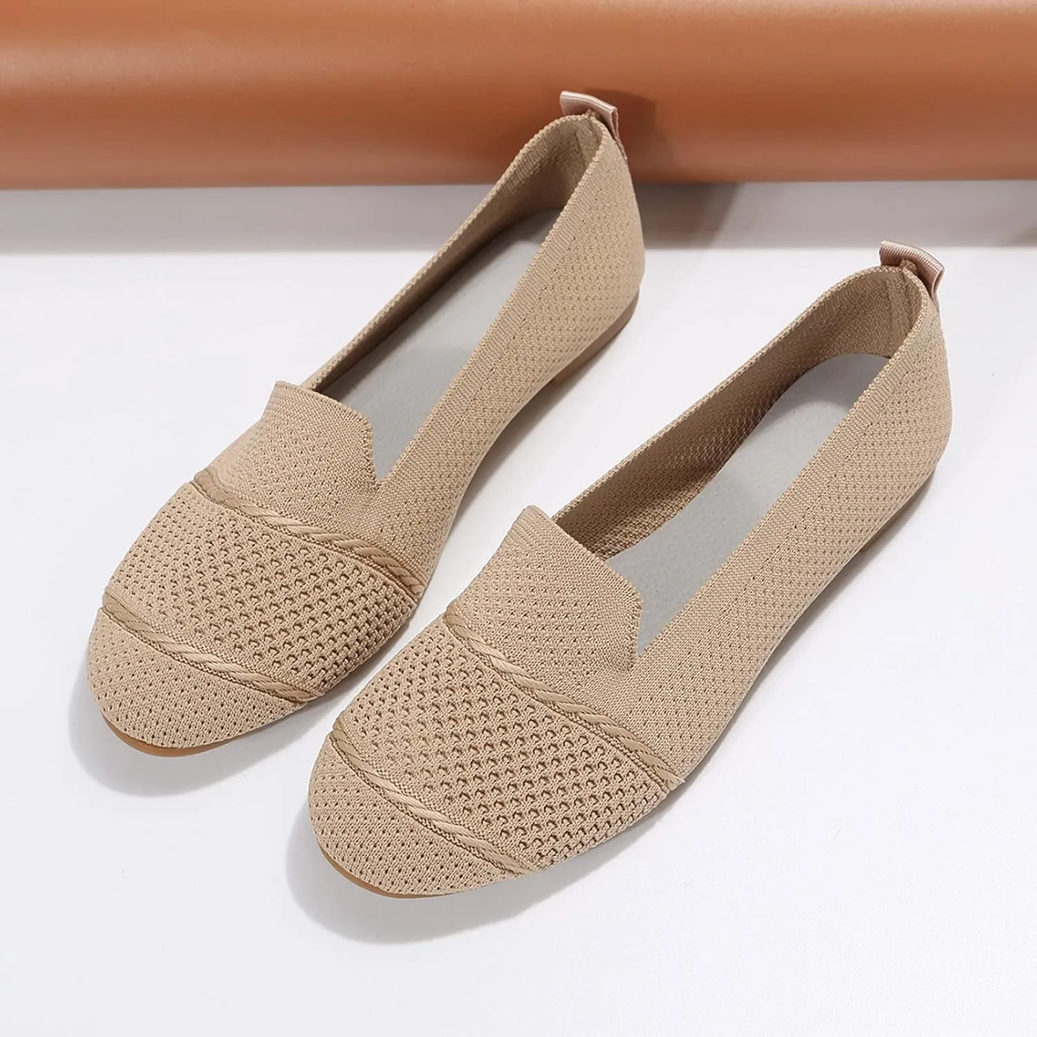 Women's Flats Walking Shoes Knitting Breathable Ballet Flat Shoes Non Slip Mesh Round Toe Classical Shoes for Work