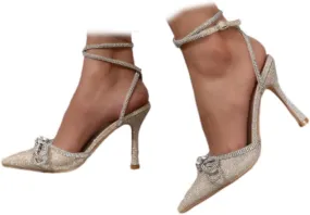 Women's High Heels Destiny Closed Toe Strappy Heels Sexy Rhinestone Ankle Strap Pumps Wedding Bridal Party Dress Shoes