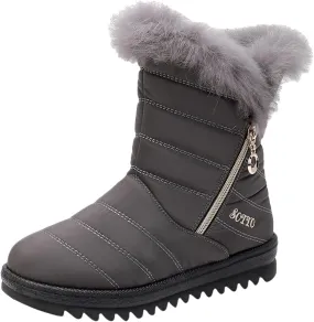 Women's Winter Snow Boots Mid-Calf Lace up Outdoor Winter Shoes Warm Fuzzy Indoor Outdoor Womens Winter Barefoot Shoes